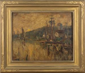 CROCKER Charles Matthew 1877-1950,View of a Riverside Town,Tooveys Auction GB 2016-03-23