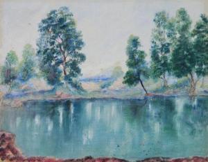 CROCKER Edna Earl 1877-1942,Summer Landscape with Lake,Rachel Davis US 2020-06-27