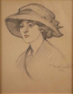CROCKETT Dora 1888-1953,Portrait of a Woman wearing a wide brimmed hat ado,1912,Halls GB 2023-05-07