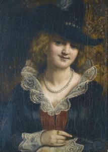 CROLA Hugo 1841-1910,Brustbild einer jungen Frau mit Spitzenkragen und ,Dobiaschofsky CH 2010-05-05