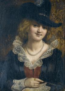 CROLA Hugo 1841-1910,Brustbild einer jungen Frau mit Spitzenkragen und ,Dobiaschofsky CH 2009-05-13