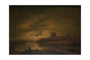 CROME John Berney 1794-1842,Moonlit River Landscape with Windmill,Keys GB 2015-04-10