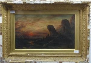 CROME Vivian 1858-1890,Moonlit rocky coastal scene with ships in rough se,1885,Chilcotts 2020-03-07