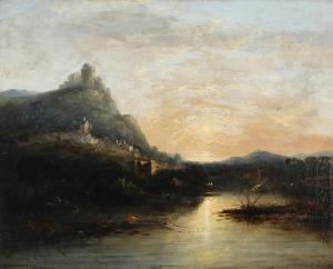CROME William Henry,Evening landscape with mountains and fisherman,1869,Bruun Rasmussen 2023-02-06