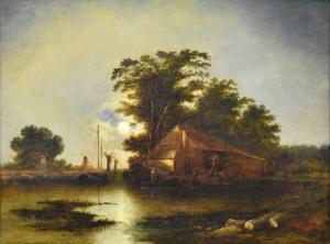 CROME William Henry 1806-1873,Moonlit River Landscape with Barn and Windmill,Halls GB 2024-02-07