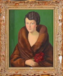 CROMMELYNCK Albert 1902-1993,Portrait d'une femme au bouquet de roses,1926,VanDerKindere 2018-05-29
