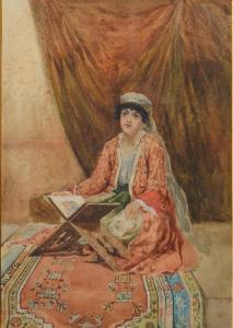 CROMPTON James Shaw 1853-1916,A Muslim Lady Studying the Quran,Mellors & Kirk GB 2022-07-12
