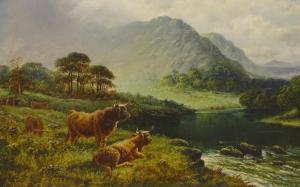 CROMPTON W.J,Highland cattle in river mountain landscape,Golding Young & Co. GB 2019-11-27
