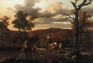 CROONENBERGH Isaack,A river landscape with herdsmen, livestock and a c,1672,Christie's 2001-07-13