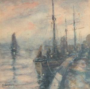 CROSBY Frederick Gordon 1855-1943,fishing vessels moored along a quay,John Nicholson GB 2022-11-20