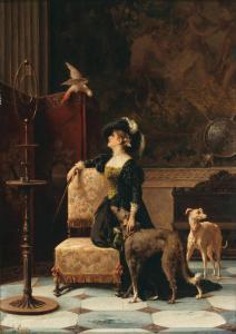 CROSIO Luigi 1835-1915,A Lady with Greyhounds and a Parrot,Palais Dorotheum AT 2023-05-02