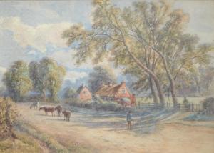 CROSLAND Enoch,Cattle on a Country Lane; Driving Sheep,20th century,Mellors & Kirk 2022-09-14