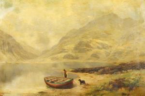 CROSSLAND James Henry,A loch scene, with a man and his dog beside a rowi,John Nicholson 2020-11-04