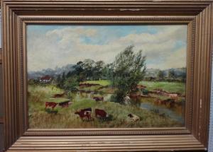 CROSSLAND James Henry 1852-1939,Cattle grazing in a river landsc,1884,Bellmans Fine Art Auctioneers 2018-08-04