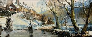 CROSSLEY Harley,'Tarr Steps' Winter River Landscape,1980,Duggleby Stephenson (of York) 2023-03-10