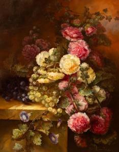 CROWELL Tom,Still Life/flowers and fruit on a ledge,Simon Chorley Art & Antiques 2022-07-19