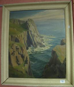 CROWTHER Hugh M,Coastal scene with cliffs and distant island,1950,Peter Francis GB 2017-04-05