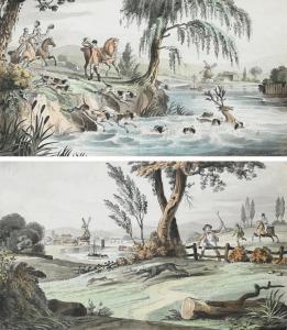 CRUIKSHANK Robert Isaac 1789-1856,A stag hunt, with hounds chasing their quarry in,Woolley & Wallis 2023-03-08