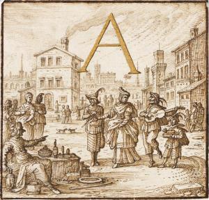 CRUYL Lieven 1640-1720,Group of 4 decorative designs for initial letters,Swann Galleries 2021-11-03