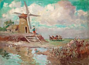 CSALLOKOZI Farkas Lorinc 1898-1966,Landscape with windmill,Nagyhazi galeria HU 2016-12-13