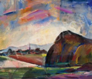 CSEREPES Istvan 1901-1944,Landscape in Sunset with Hay-Stack,1930,Kieselbach HU 2022-10-14