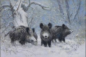 Csergezan Pàl 1924-1996,Wildschweinrotte im verschneiten Wald,Zeller DE 2010-07-01