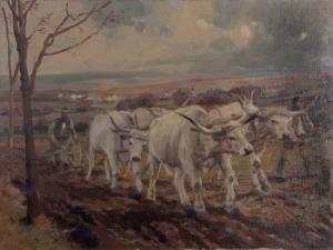 CSERNA Karoly 1867-1944,Oxen ploughing,Keys GB 2024-03-26