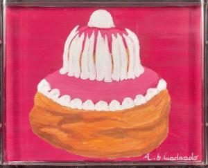 CUADRADO Annick B 1956,Gâteau sur fond rose,Lucien FR 2018-11-25