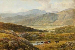 CUBLEY William Harold 1816-1896,Cattle grazing by a lake in Dolyelly Hills in ,1843,Bruun Rasmussen 2021-05-31
