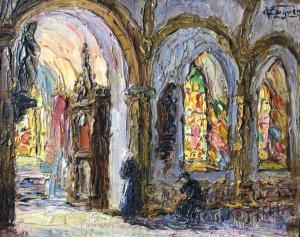 CUGUEN Victor Louis 1882-1969,Dans l'église, lumière dans,Saint Germain en Laye encheres-F. Laurent 2020-05-31