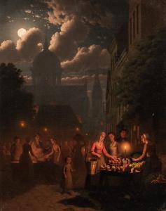CULVERHOUSE Johann Mongels 1820-1891,Market Scene at Night,1876,Skinner US 2020-05-31
