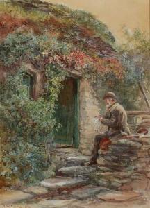 CURREY Fanny W 1848-1917,A wickerworker in front of a stone cottage,1879,Bruun Rasmussen 2020-10-19