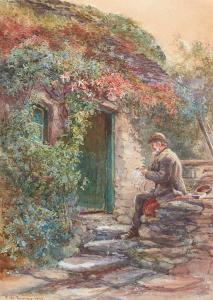 CURREY Fanny W 1848-1917,GENTLEMAN BY A VINE CLAD COTTAGE,1879,Whyte's IE 2021-03-22