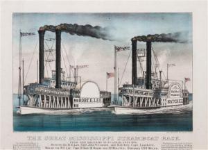 CURRIER # IVES PUBLISHERS 1834-1907,The Great Mississippi Steamboat Race,1872,Hindman US 2017-04-07