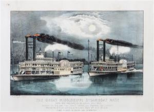 CURRIER # IVES PUBLISHERS 1834-1907,The Great Mississippi Steamboat Race,1870,Hindman US 2017-04-07