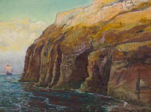 CURRIER Walter Barron 1879-1934,Catalina cliffs with boat,1932,John Moran Auctioneers US 2019-08-25