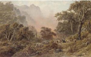 CURTIS James Waltham,Bushfire; and Australian landscape with travellers,1894,Christie's 2003-05-08