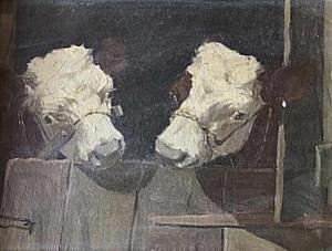 CURTIS Mark Osman 1879-1959,Calves at the barn door,Bruun Rasmussen DK 2022-08-25