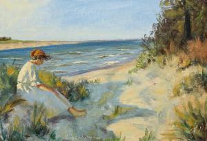 CURTIS Mark Osman,Coastal scenery with a young woman in a summer dre,Bruun Rasmussen 2023-04-10
