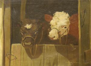 CURTIS Mark Osman 1879-1959,Two calves looking over a stable,1924,Gorringes GB 2022-09-19