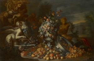 CUSATI Gaetano,STILL LIFE OF FLOWERS IN A VASE, WITH FRUITS SPILL,18th Century,Sotheby's 2020-09-23