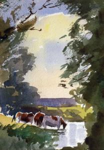 CUSHING Peter 1913-1994,Landscape with cattle watering,1990,Canterbury Auction GB 2008-03-18
