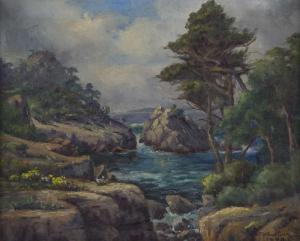 CUTTING Francis Harvey,Coastal cypress along a cliffside,1934,John Moran Auctioneers 2018-05-22