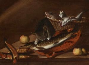 CUVENES Johannes I,Stillleben mit Fischen und einer diebischen Katze,1640,Lempertz 2019-03-20
