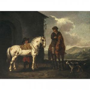 CUYP Aelbert 1620-1691,Zwei Reiter mit Hund vor,Neumeister DE 2024-03-20