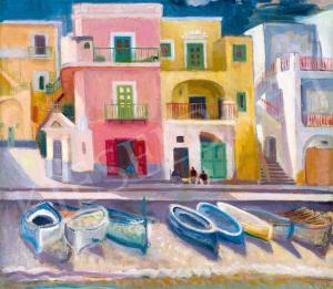 DÖBRÖCZÖNI Kálmán 1899-1965,Houses with Boats in the Gulf of Naples,Kieselbach HU 2018-10-07