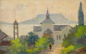 DÖBRENTEY Gabor 1897-1990,By the Chapel in Fonyód,Pinter HU 2022-10-19