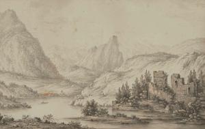 DÜRINGER Daniel 1720-1786,Prospect des verfallenen Schlosses Weissenau am Th,Schuler CH 2020-12-09