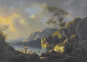 DÜRINGER Daniel 1720-1786,Seelandschaft mit Fischern und einer Wasserburg.,Dobiaschofsky 2009-11-11
