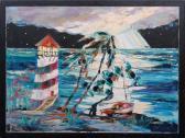 D'AMICO Peter 1924,Lighthouse, Palm trees and Sailboat,20th Century,Hood Bill & Sons US 2021-04-20